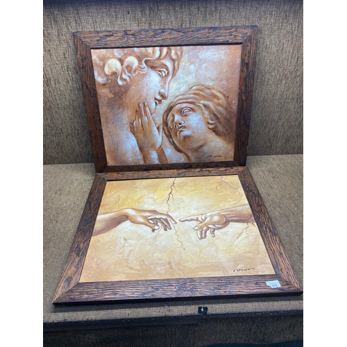 276 - 2 oil paintings including a Leonardo Da Vinci hand of god style.