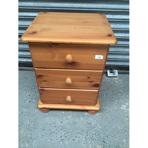 156 - Pine three drawer bedside unit