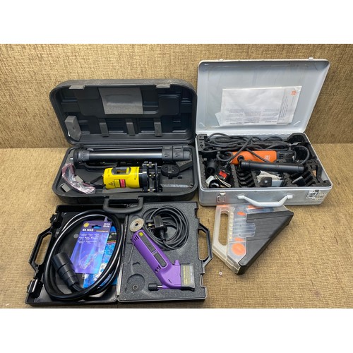 177 - selection of electrical tools including: Inventex professional self ajusting laser level.