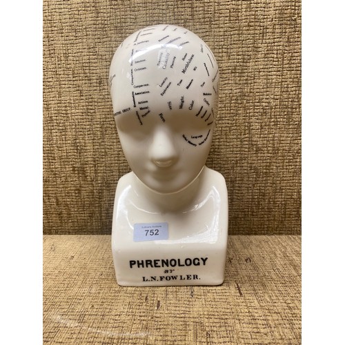 752 - Phrenology by L.N. Fowler ceramic bust.