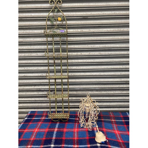 552 - Vintage metal flower shelf and a Laura Ashley chandelier.