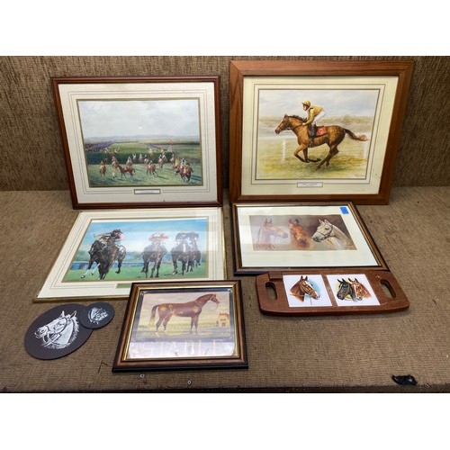6 - Collection of horse items including: 5 framed pictures and slate art.