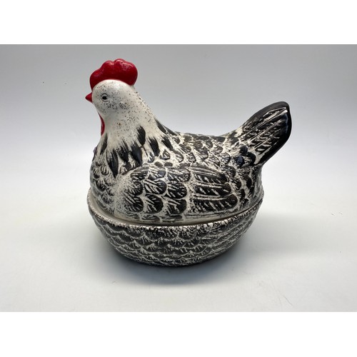 466 - vintage large ceramic chicken hen on nest egg storage.