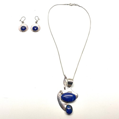 860 - handmade sliver and lapis lazuli necklace & earrings.