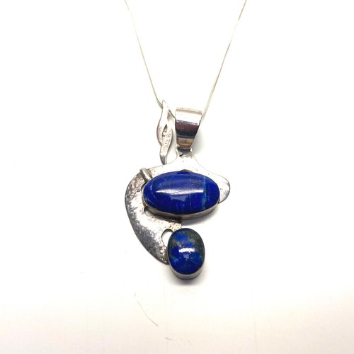 860 - handmade sliver and lapis lazuli necklace & earrings.