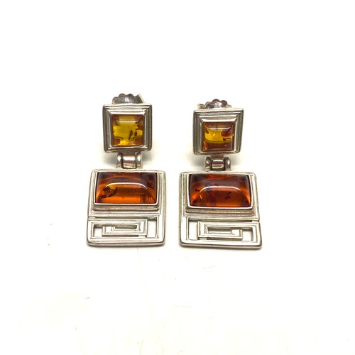 863 - pair of silver & amber hinged earrings, Austria hallmarks.