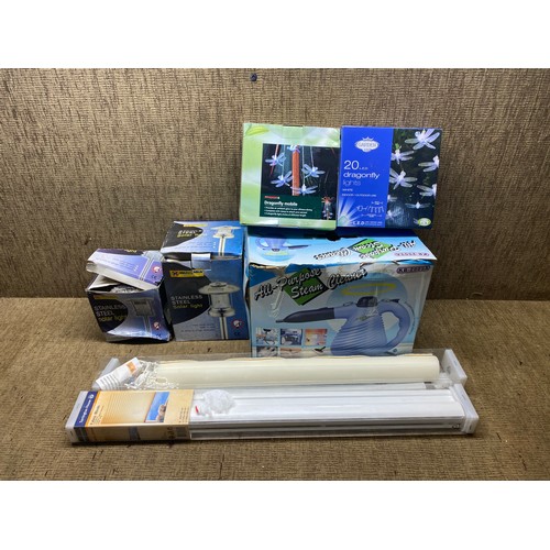 90 - All purpose steam cleaner, stainless steel solar light and dragonlfly moblie.