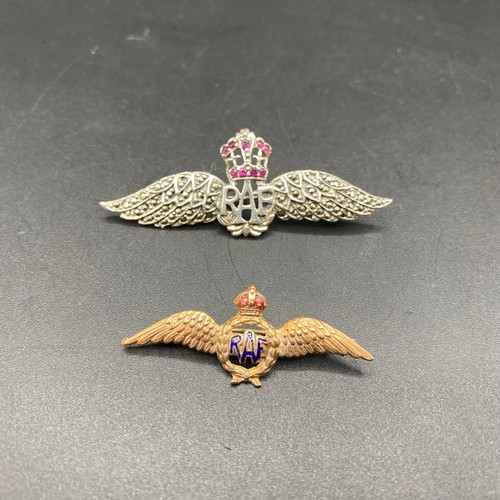 871 - Two RAF brooches, one Silver Marcasite with semi precious stones and one other.