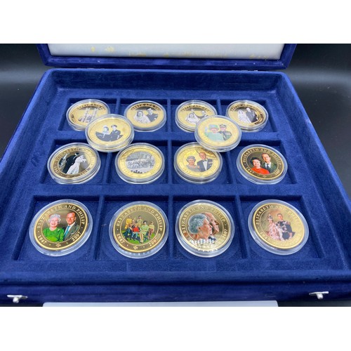 879 - Set of fourteen Westminster mint diamond Wedding anniversary Coin collection coins 24kt Gold plated,... 