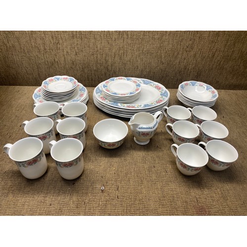 222 - Johnson brothers modern fine bone china tea set, dishwasher and microwave safe.