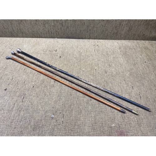 733 - Three sterling silver topped canes.