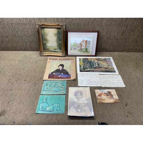 529 - Collection of vintage art work some signed by artists including: Oil paintings and watercolour.