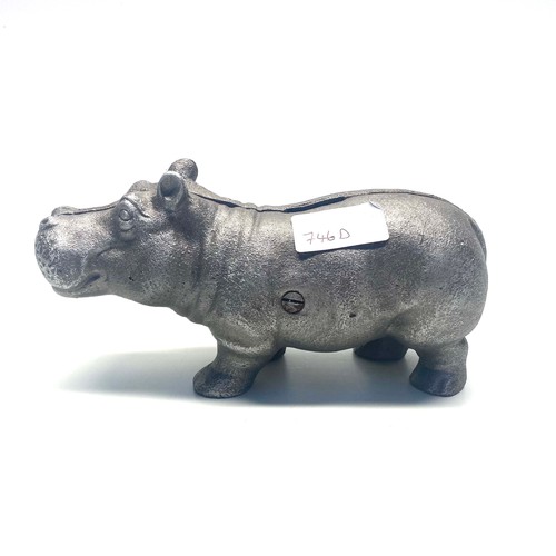 746D - Cast iron hippo money box.