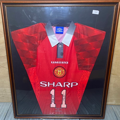 751 - Manchester United framed with glass signed shirt by George Best and Ryan Giggs. (removed from the Ca... 