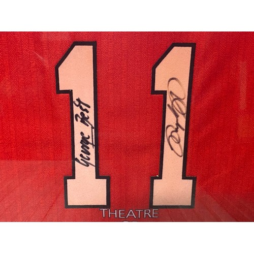 751 - Manchester United framed with glass signed shirt by George Best and Ryan Giggs. (removed from the Ca... 