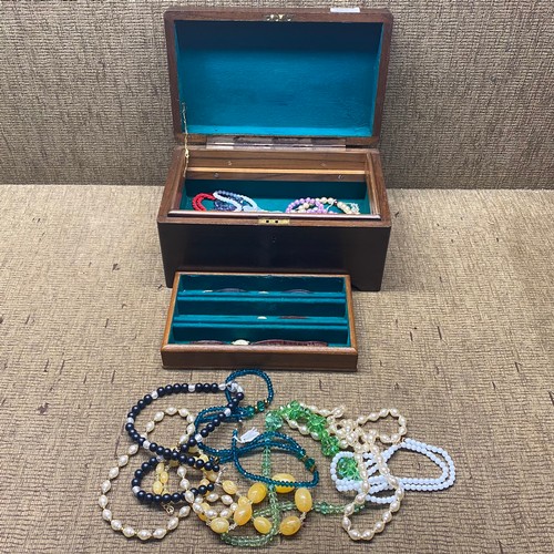 760 - Attractive Large wooden jewellery box containing watches and vintage costume jewellery