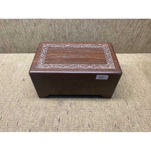 760 - Attractive Large wooden jewellery box containing watches and vintage costume jewellery