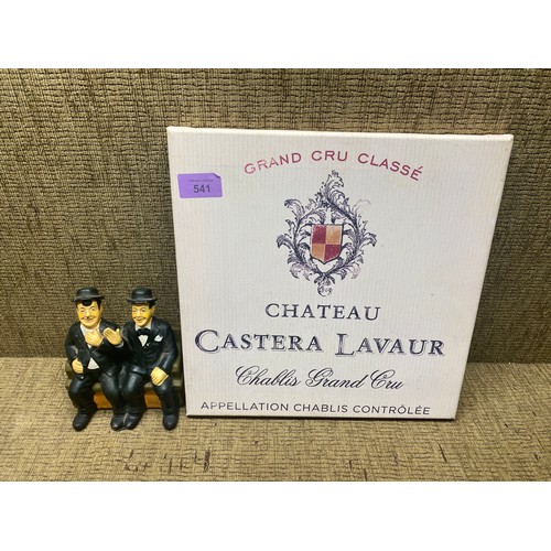 541 - Grand Cruz Classe wine print and a Laurel and hardy figure.