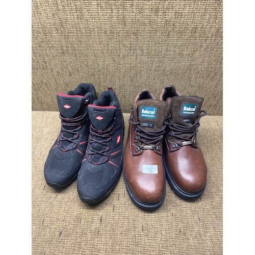 72 - 2 pairs of boots by bob cat and lee cooper steel toe caps; Size 11.