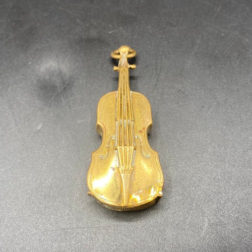 939 - Brass Violin shaped vesta case,