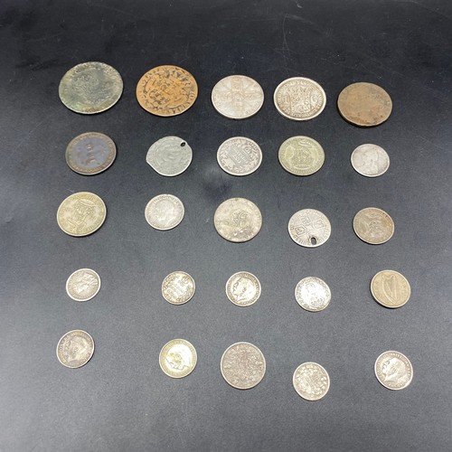 Collection of silver and half silver coins and early bronze coinage.