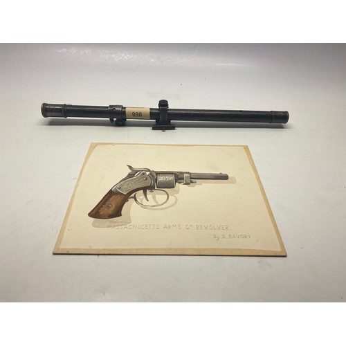966 - WWI 1917 Winchester rifle scope (could be earlier) and a hand painted painted water colour 1964.