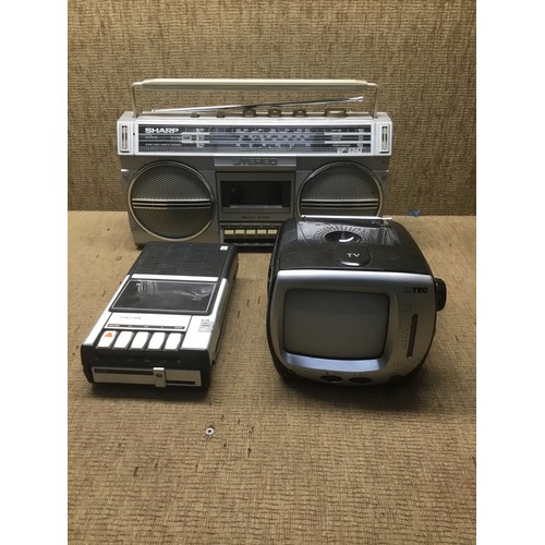 298 - Vintage electrical items including: Mtech TV, Ferguson casette tape player and