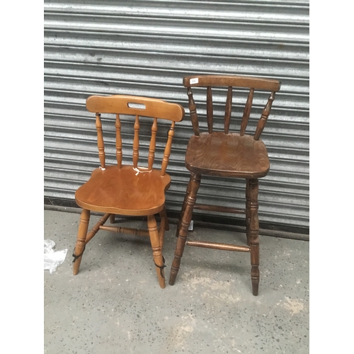 310 - Pine kitchen chair and a pine bar stool