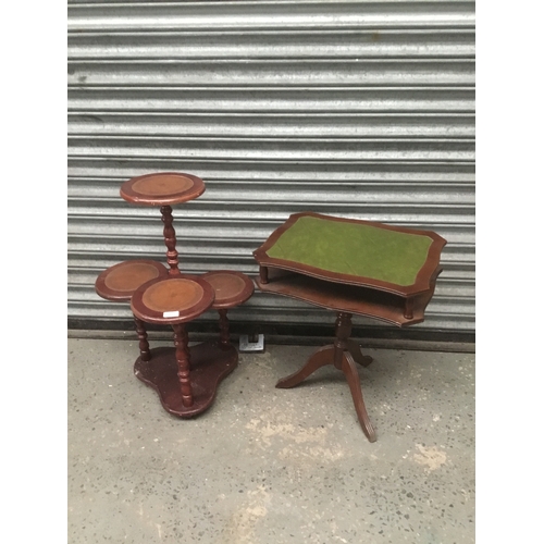 311 - Leather topped plant stand and a leather topped table