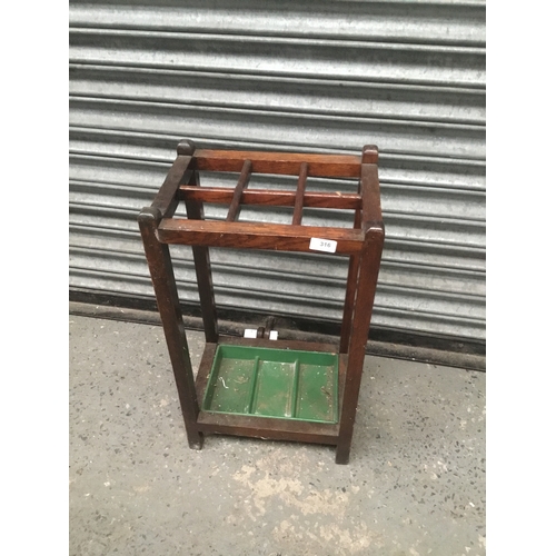 317 - Wooden umbrella stand with metal drip tray