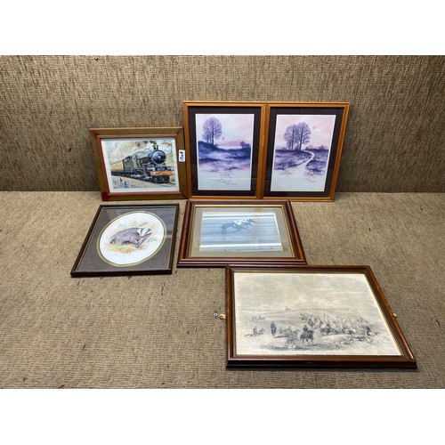 130B - Selection of framed pictures and drawings.