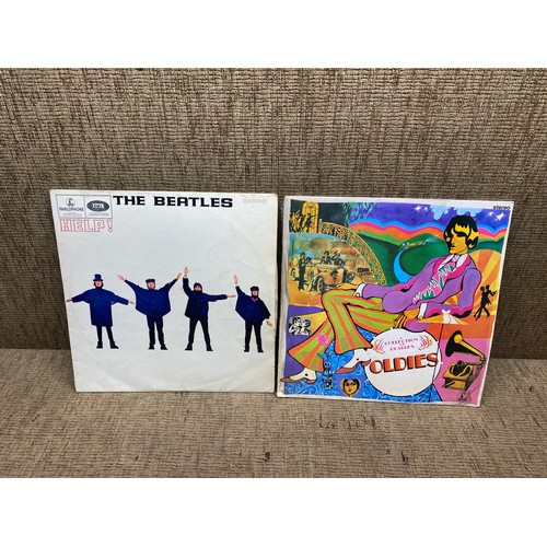 1076 - 2 The Beatles Vinyl LP Records including: Help! and Oldies compilation album.