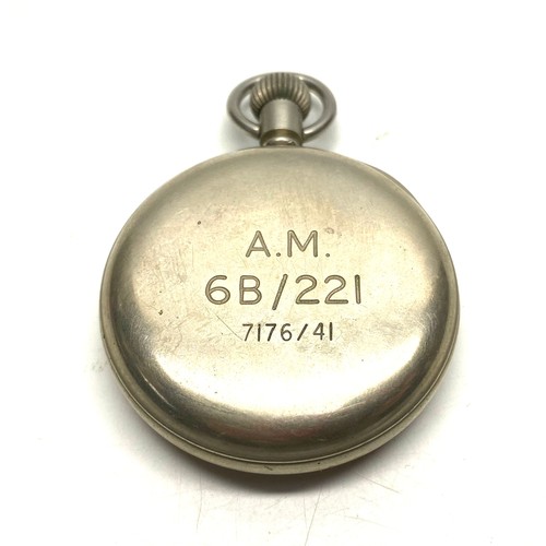 857 - WW2 British Air Ministry nickel cased pocket stopwatch, A.M. 6B/221 13235/41', 51mm (missing glass b... 