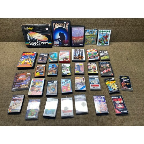 1125 - selection of spectrum games including light force, star strike 2, and skyfox.