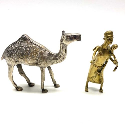 789 - White metal Camel and handmade Tribal brass statue.