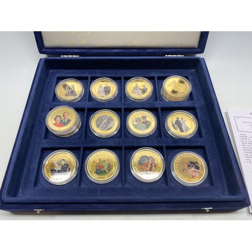 887 - Set of Westminster mint diamond wedding anniversary coin collection 24kt gold plated in presentation... 