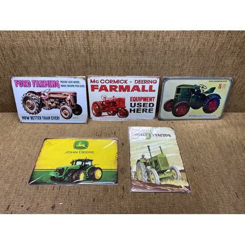 504 - Selection of 5 tractor metal signs.