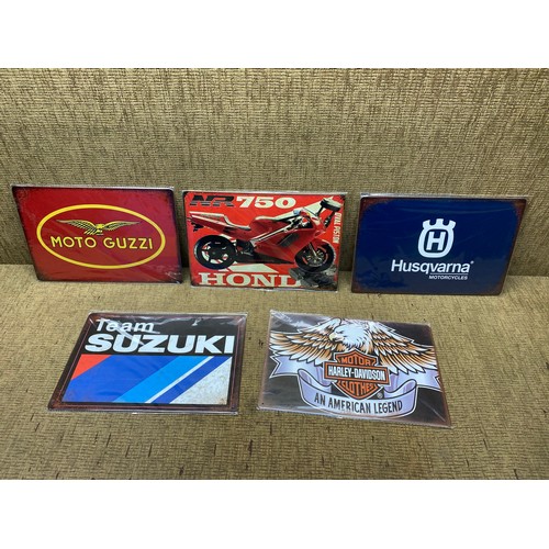 507 - Selection of 5 Motorbike Manufacture signs.