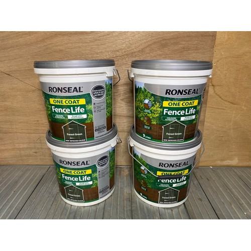 68 - 4 tubs of forest green fence paint.