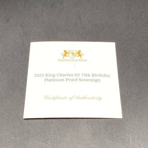 730 - Royal mint 2023 United Kingdom King Charles the III Birthday Platinum sovereign coin, struck to proo... 