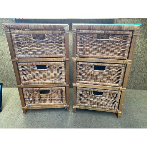 104 - 2 wicker 3 drawer storage units.