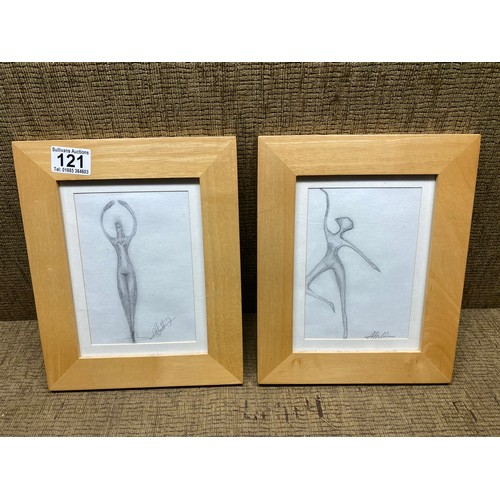 121 - Two framed and signed pencil sketches