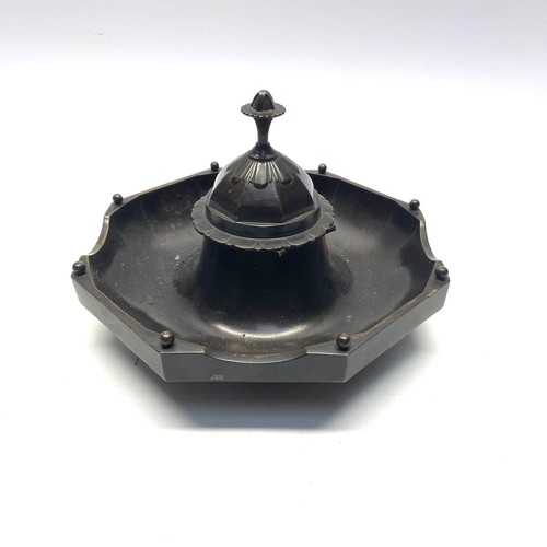 558 - Very early bronze inkwell with pot.