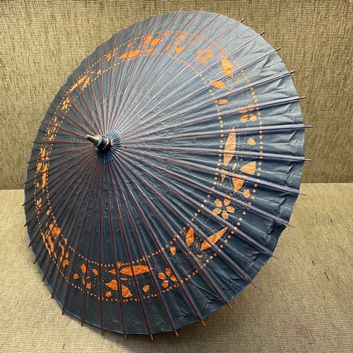 586 - Stunning antique Japanese wax paper bamboo parasol.