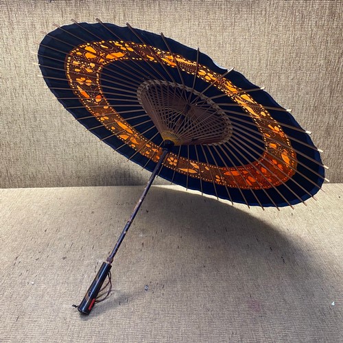 586 - Stunning antique Japanese wax paper bamboo parasol.