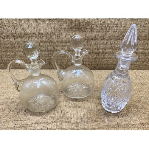 420 - 3 glass/crystal whiskey decanters.