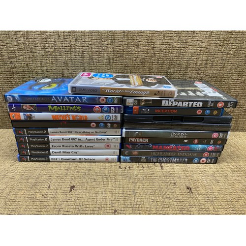 146 - collection of DVDs and PlayStation 2 games including Wayne's world, avatar, James bond 007.