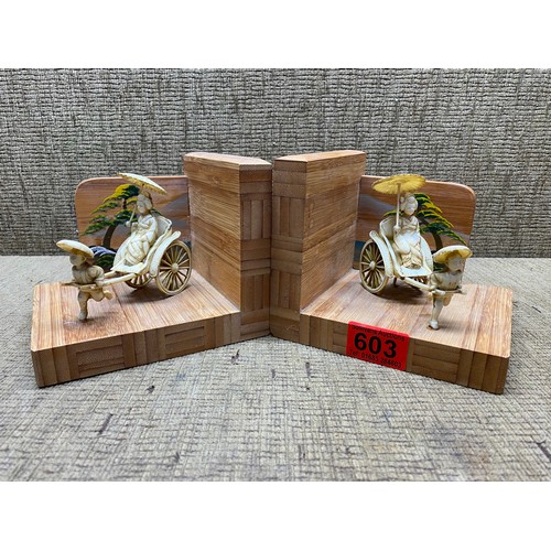 603 - Pair of rickshaw bookends.