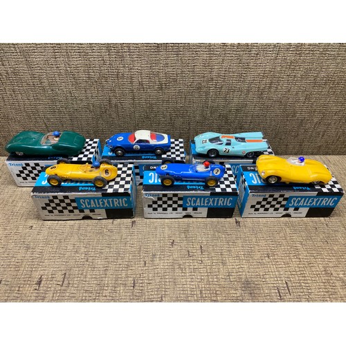 611 - Tri-ang Scalextric vintage model motor racing cars including Jaguar C56, Lotus C64, Aston Martin C57... 