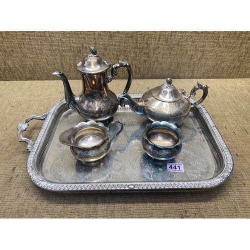 566A - Heavy and ornate silver plated coffee and tea set.